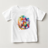 かわいい水彩アニメの少女と狐 ベビーTシャツ (正面)