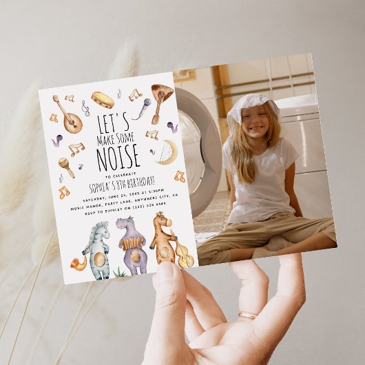 かわいい水彩アフリカ動物の誕生日写真 招待状