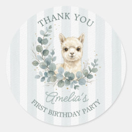 かわいい水彩アルパカの誕生日ユーカリ ラウンドシール