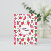 かわいい水彩イチゴの柄 ありがとう ポストカード (スタンド正面)