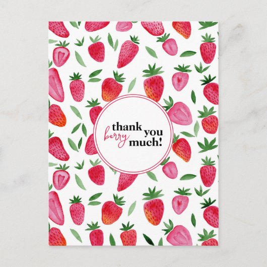 かわいい水彩イチゴの柄 ありがとう ポストカード (正面)