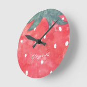 かわいい水彩イチゴ ラウンド壁時計 (傾斜)