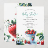 かわいい水彩イラストの苺のベビーシャワー 招待状 (正面/裏面)