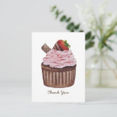 かわいい水彩イラストの苺カップケーキ ポストカード (スタンド正面)