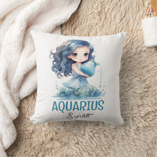 かわいい水彩イラストレーションアクエリアス〔占星術の〕十二宮図名 クッション