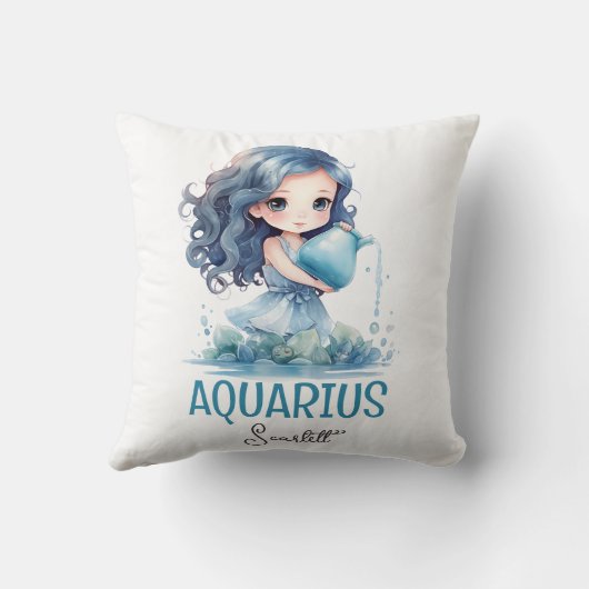 かわいい水彩イラストレーションアクエリアス〔占星術の〕十二宮図名 クッション (裏面)