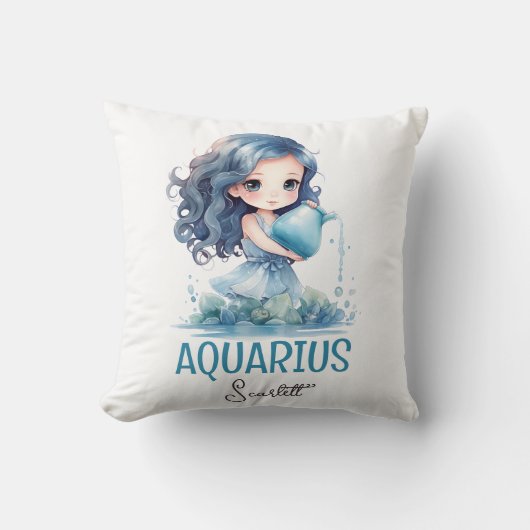 かわいい水彩イラストレーションアクエリアス〔占星術の〕十二宮図名 クッション (正面)