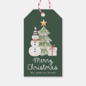 かわいい水彩イラスト グリーン クリスマス ギフトタグ (正面)