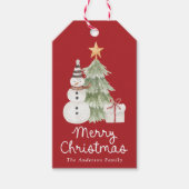 かわいい水彩イラスト 赤いメリークリスマス ギフトタグ (正面)