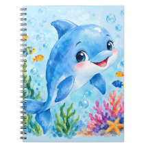 かわいい水彩イルカの水中世界