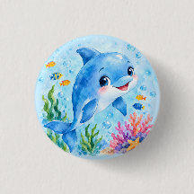 かわいい水彩イルカの水中世界