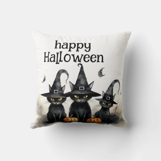 かわいい水彩ウィッチーな猫かぼちゃ クッション (裏面)