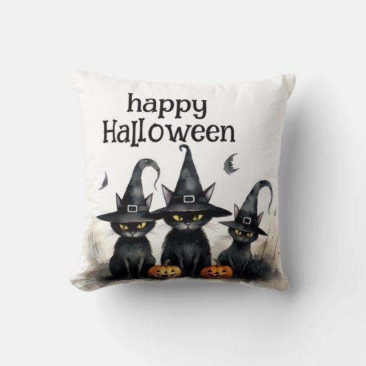 かわいい水彩ウィッチーな猫かぼちゃ クッション (正面)