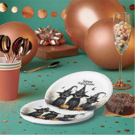 かわいい水彩ウィッチー猫カボチャのハロウィーン ペーパープレート