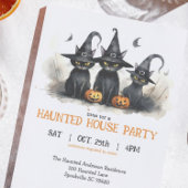 かわいい水彩ウィッチー猫カボチャのハロウィーン 招待状