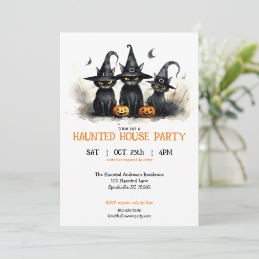 かわいい水彩ウィッチー猫カボチャのハロウィーン 招待状 (スタンド正面)