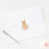 かわいい水彩ウサギとピンクの花 イースター ラウンドシール (封筒)