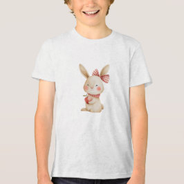 かわいい水彩ウサギとリンゴのイラスト トライブレンドＴシャツ