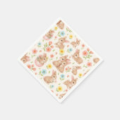 かわいい水彩ウサギと花柄 スタンダードカクテルナプキン (角)