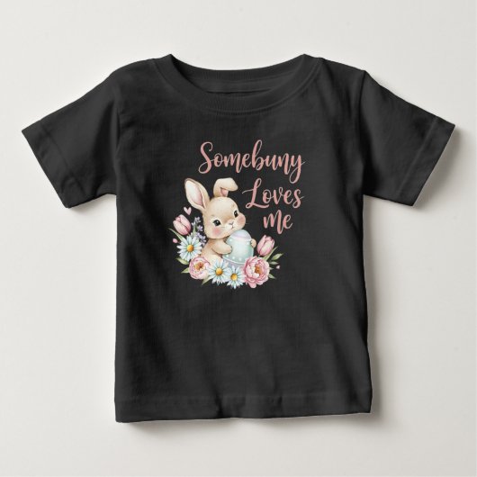 かわいい水彩ウサギのイースターエッグと花 ベビーTシャツ (正面)