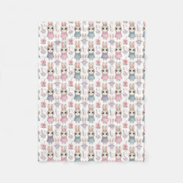 かわいい水彩ウサギのシームレスパターン フリースブランケット