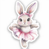 かわいい水彩ウサギバレリーナの誕生日  シール (正面)