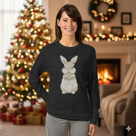 かわいい水彩ウサギ メリークリスマスTシャツ Tシャツ