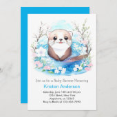 かわいい水彩オッターのベビーシャワー 招待状 (正面/裏面)