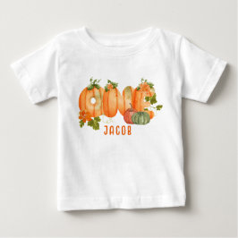 かわいい水彩オレンジのカボチャ 1歳の誕生日 秋のカボチャ ベビーTシャツ