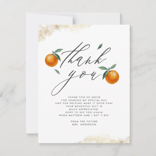 かわいい水彩オレンジのベビーシャワーありがとう サンキューカード (正面)