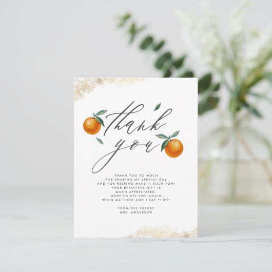 かわいい水彩オレンジのベビーシャワーありがとう サンキューカード (スタンド正面)