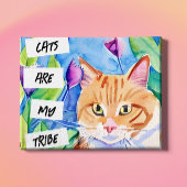 かわいい水彩オレンジの猫とかわいらし花 ポスター