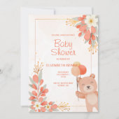 かわいい水彩オレンジ花ベア 招待状 (正面)