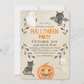 かわいい水彩オンパーチメントスタイルハローウィンパーティ 招待状 (正面)