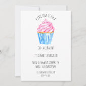 かわいい水彩カップケーキピンクのアイシング誕生日 招待状 (正面)