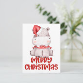 かわいい水彩カバのクリスマスカード シーズンカード (スタンド正面)