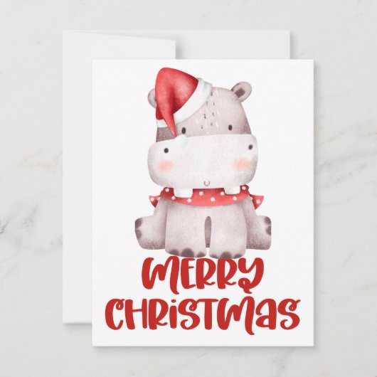 かわいい水彩カバのクリスマスカード シーズンカード (正面)