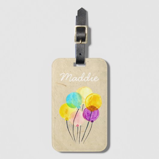 かわいい水彩カラフルバルーン ラゲッジタグ (正面縦)
