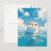 かわいい水彩カワウソ 日の当たる青空 ポストカード (正面/裏面)