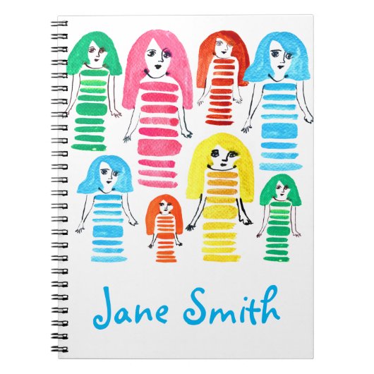 かわいい水彩ガールズのファンキーな現代アート ノートブック (正面)