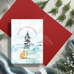 かわいい水彩キツネイラストレーションクリスマスカード シーズンカード<br><div class="desc">雪に魅力的覆われた松の木の下に眠る水色のキツネが見える森のホリデーカード。「メリークリスマス」という言葉は、クラシックタイポグラフィのシーンの上にエレガントに飾られている。中には豊かな赤の色が白い挨拶の背景をパーソナライズされた提供する。おカスタマイズ客様のニーズに合った文字。ZazzleのDoTellABelleで写真ではないクリスマスカードデザインを探索する。</div>