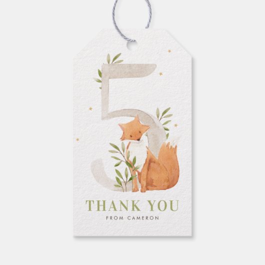 かわいい水彩キツネウッドランド5回目の誕生日パーティー ギフトタグ (裏面)
