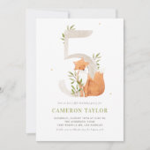 かわいい水彩キツネウッドランド5回目の誕生日パーティー 招待状 (正面)