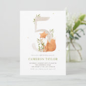かわいい水彩キツネウッドランド5回目の誕生日パーティー 招待状 (スタンド正面)