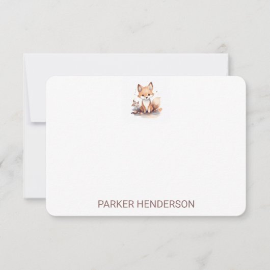 かわいい水彩キツネキッズステーショナリー サンキューカード (正面)