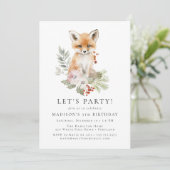 かわいい水彩キツネ冬の誕生日パーティー 招待状 (スタンド正面)