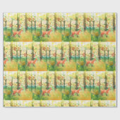 かわいい水彩キツネ動物秋紅葉 ラッピングペーパー (フラット)