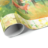 かわいい水彩キツネ動物秋紅葉 ラッピングペーパー (ロールコーナー)