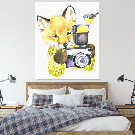 かわいい水彩キツネ撮影写真 キャンバスプリント (インサイチュ (寝室))
