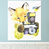 かわいい水彩キツネ撮影写真 キャンバスプリント (インサイチュ (ウッドフロア))